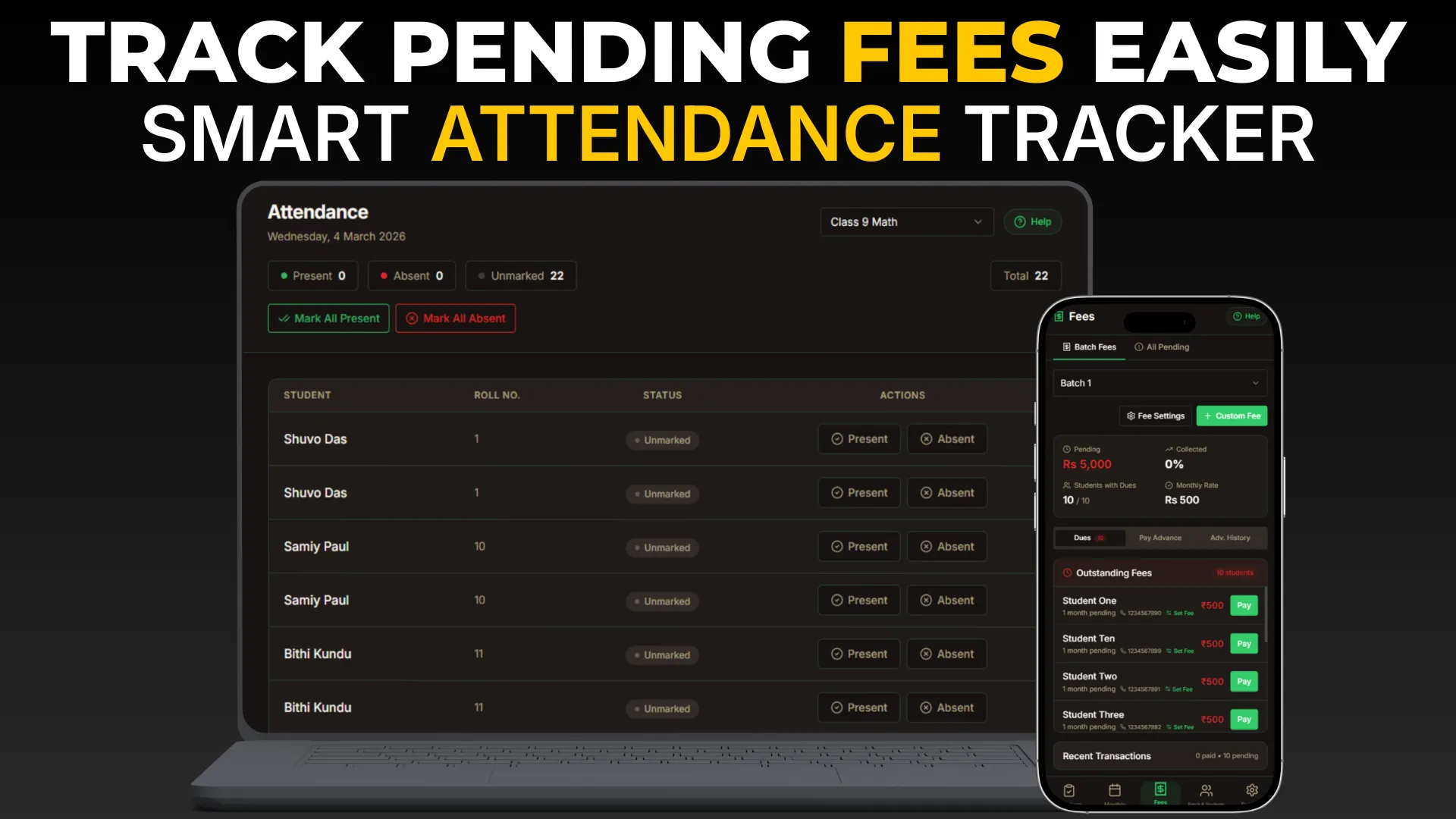 StudentKhata fee tracking dashboard